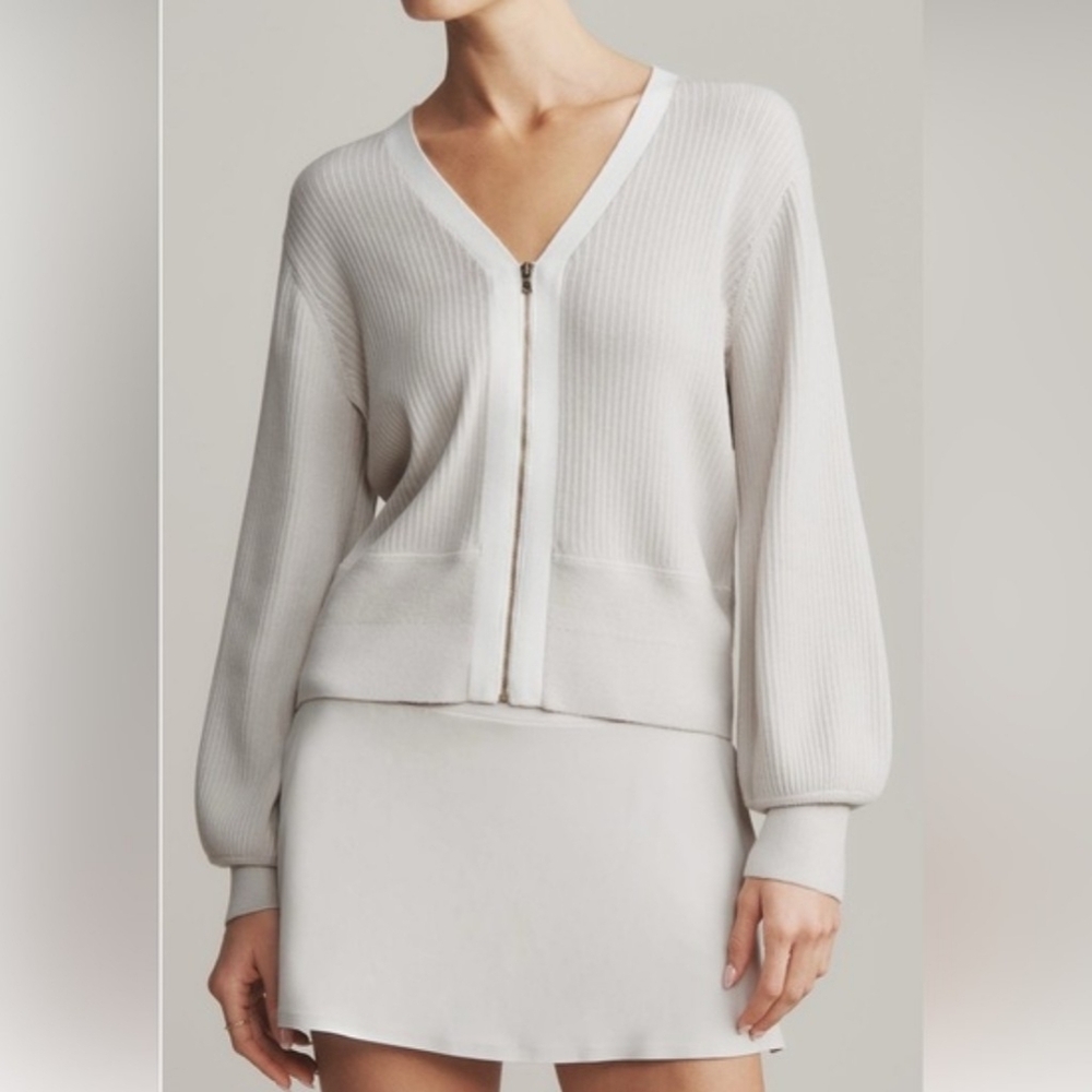 RHONE Pars Pars V-neck Ribbed Cardigan in Grey Lavender Ultrasoft Women's XS NWT